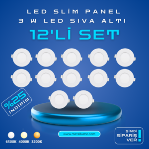 LED Slim Panel 3W - 12'li Set