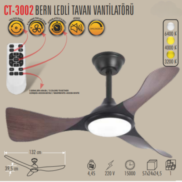 Cata Bern Ledli Tavan Vantilatörü Ct-3002