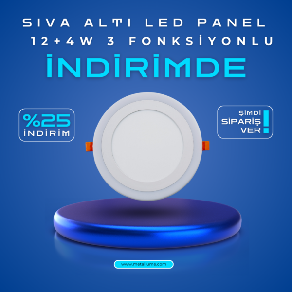 12+4W 3 Fonksiyonlu Sıva Altı LED Panel