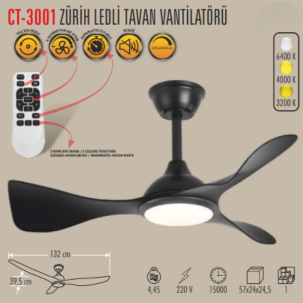 Cata Zürih Ledli Tavan Vantilatörü Ct-3001