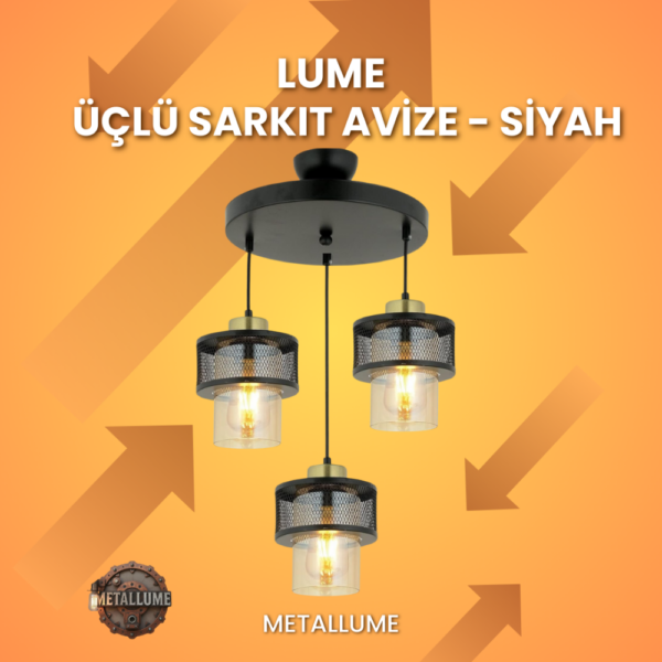 LUME ÜÇLÜ SARKIT AVİZE SİYAH