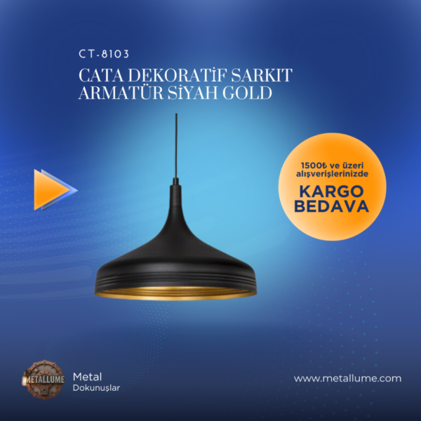 Cata CT-8103 Siyah Metal Gold Dekoratif Tekli Sarkıt Avize