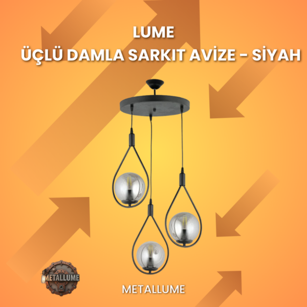 ÜÇLÜ DAMLA SARKIT AVİZE -SİYAH