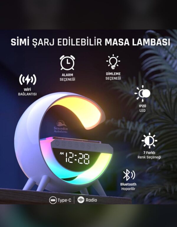 Noas Simi G Kablosuz Şarj Standlı Bluetooth Hoparlör ve RGB Gece Lambası